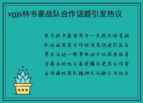 vgjs林书豪战队合作话题引发热议